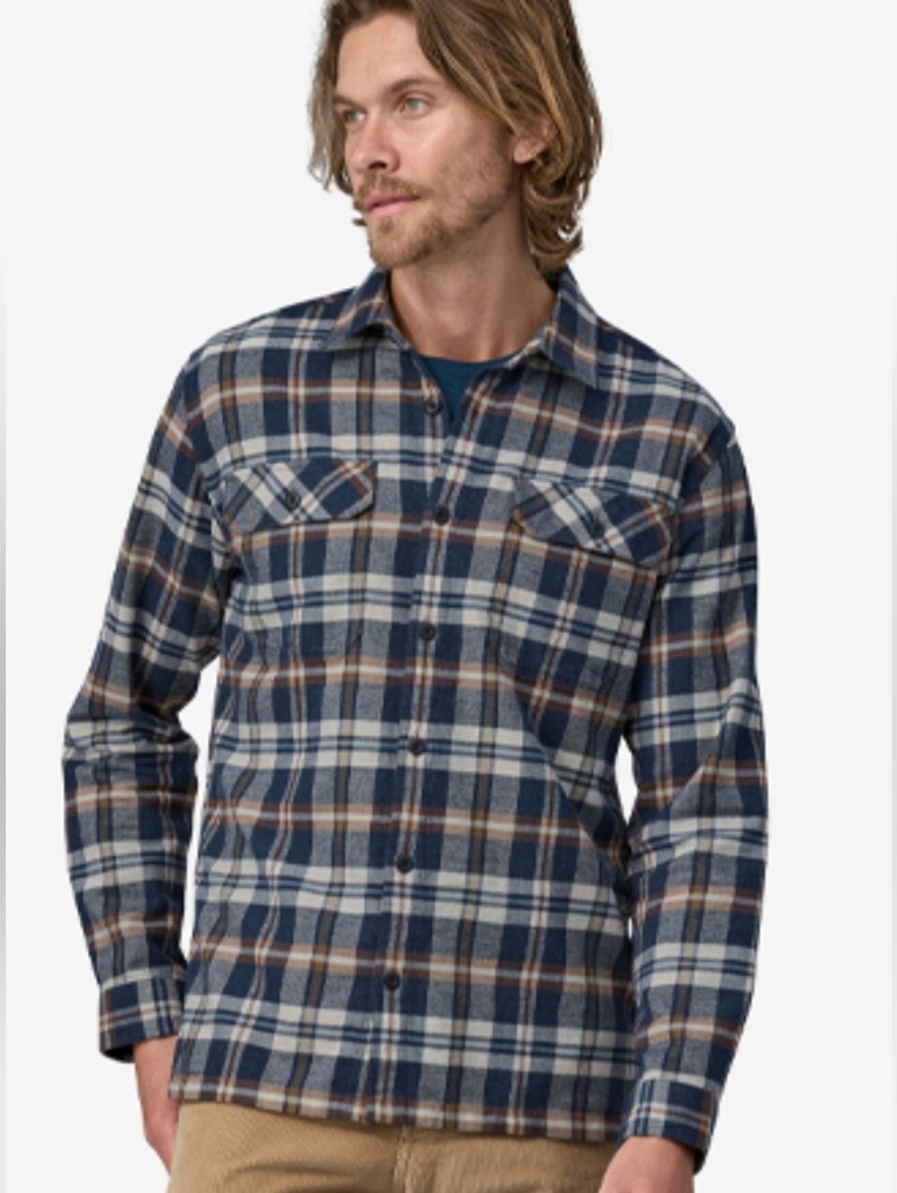 Patagonia Flannel Shirt, Size M, Organic Cotton, Liberty Plaid, Blue Tan